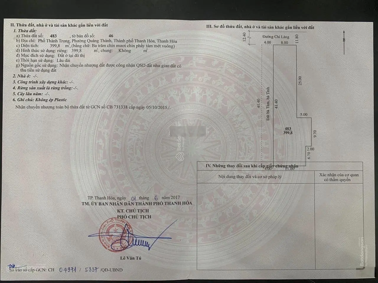 LÔ ĐẤT SIÊU RẺ chỉ 13 triệu/m2, diện tích 399,8m2, full thổ cư tại Quảng Thành. TP. Thanh Hóa