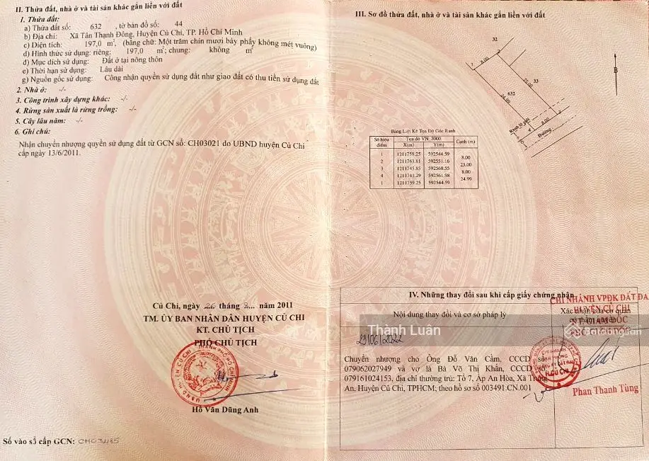 Bán nhanh lô đất 197m2 thổ cư đường Huỳnh Minh Mương xã Tân Thạnh Đông huyện Củ Chi, giá 1 tỷ 650tr