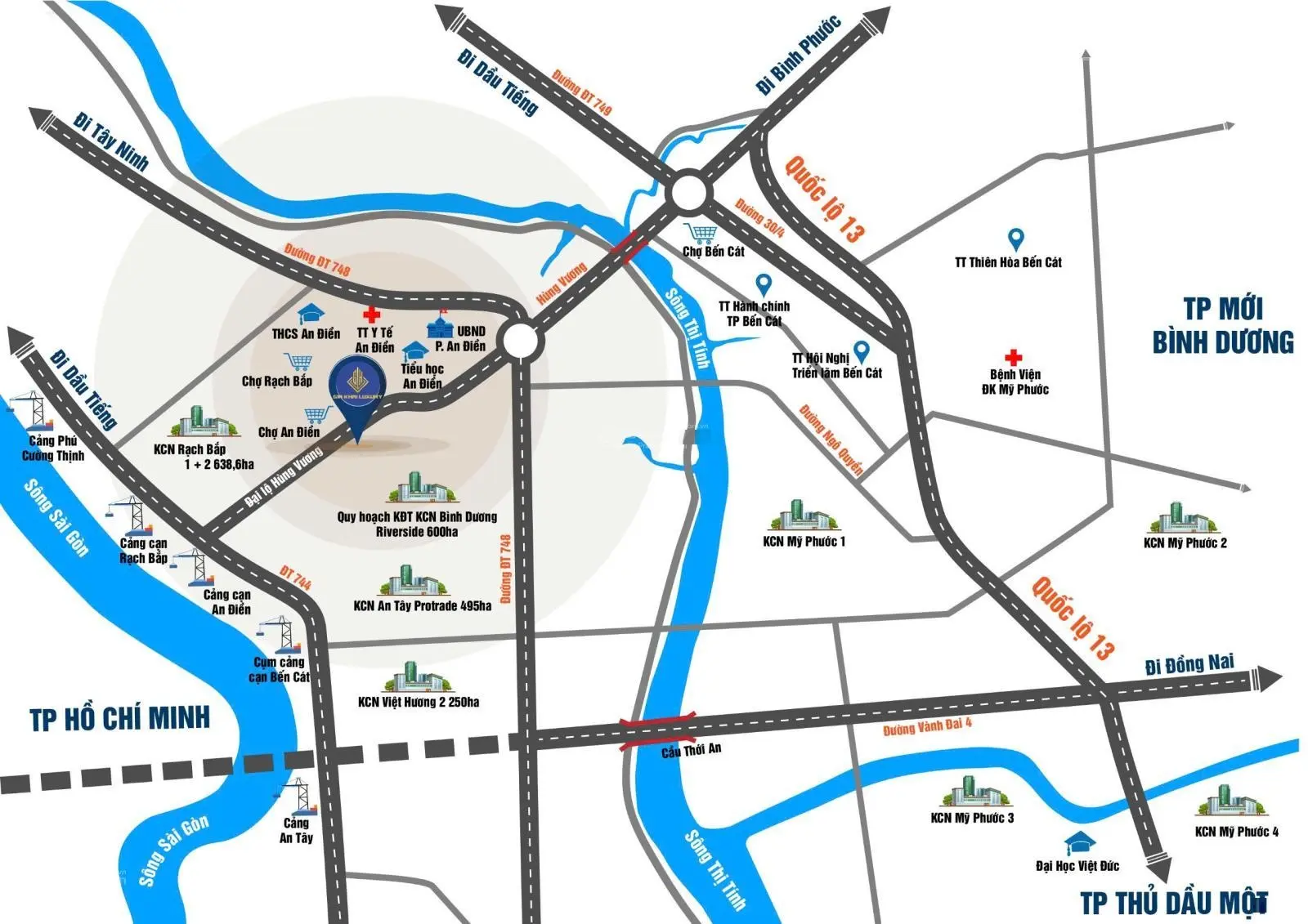 Nhà phó mặt tiền đường trung tâm thành phố Bến Cát, cách 1,4km KCN Rạch Bắp
