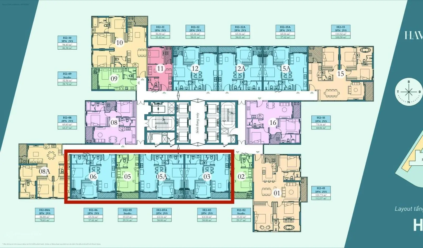 Bán 2pn 2wc Haven Park, 58m2, full đồ, 3.2 tỷ bao phí, view biệt thự đảo, hướng nam. 0337 259 ***