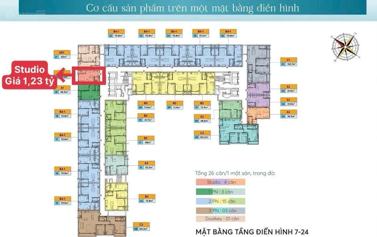 Bán căn studio Sentosa Sky Park tầng cao rẻ nhất thị trường - 1,23 tỷ