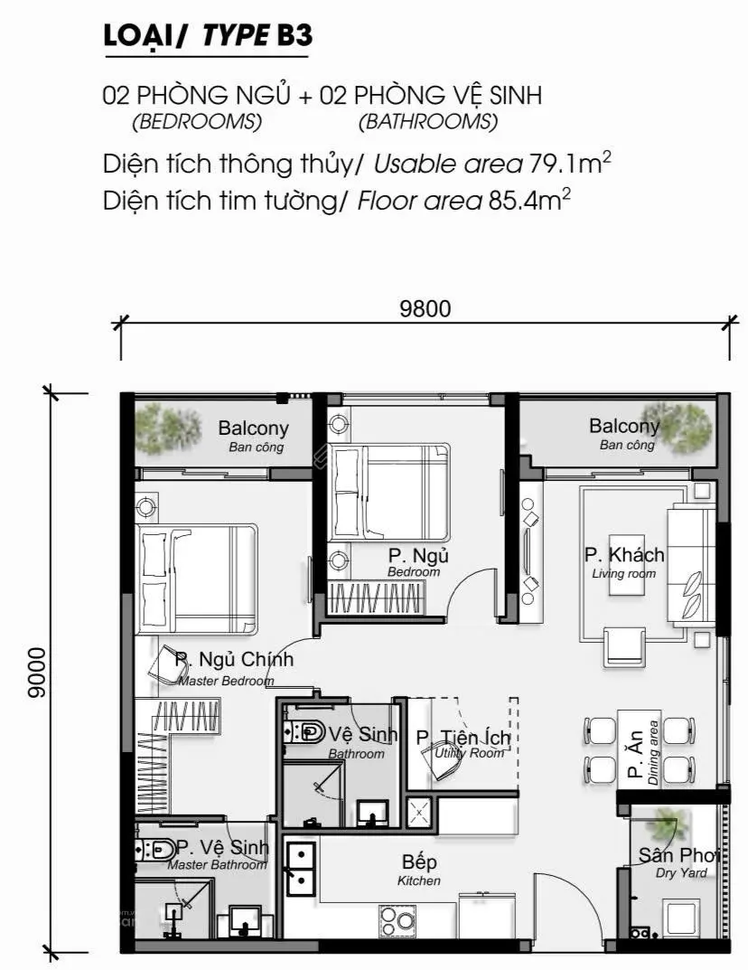 Alnata Plus 2PN chênh 150tr, bớt lộc - DT 85m2 giá 5.338 tỷ(102%)bao gồm ô xe - LH Cẩm Tươi xem