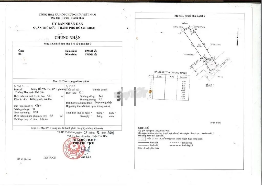 Nhà 42m2, Cách Chợ Thủ Đức 700m, giá 2,85 tỷ.