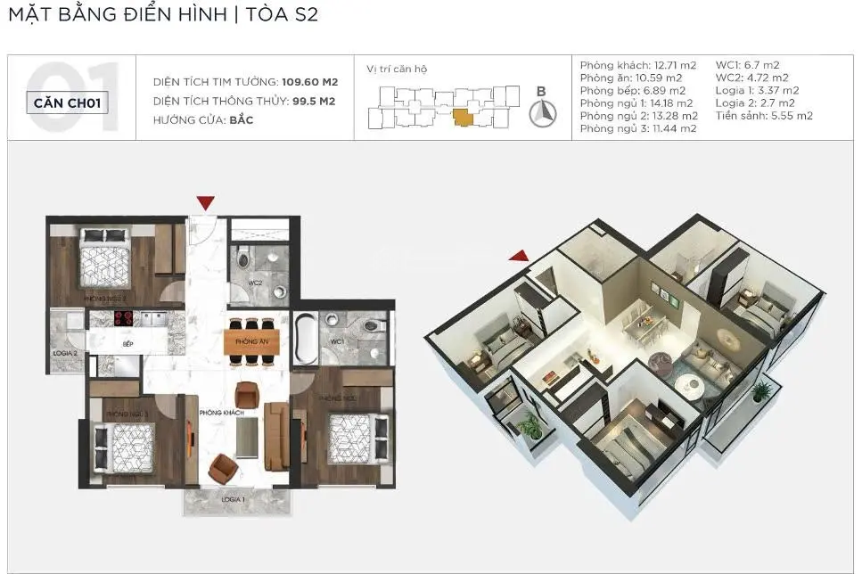 Bán 3 căn S3 11 103m2 và S2 01 98m2 3N view Phạm Văn Đồng tầng trung cao đẹp chỉ 7-7.2tỷ ở ngay