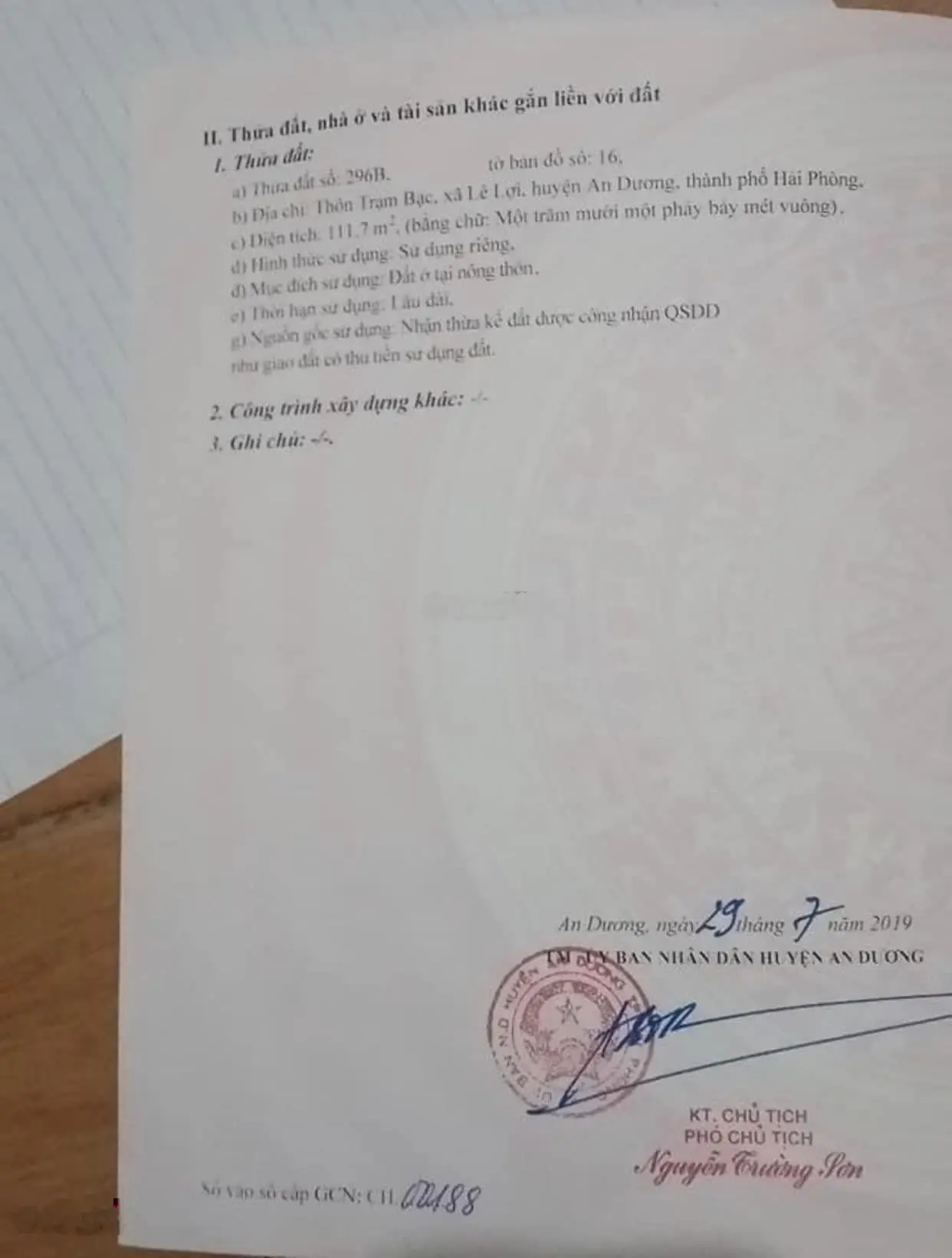 Bán lô đất tại Trạm Bạc, Lê Lợi, An Dương, Hải Phòng, giá 3 tỷ 850 triệu. 0904 297 ***