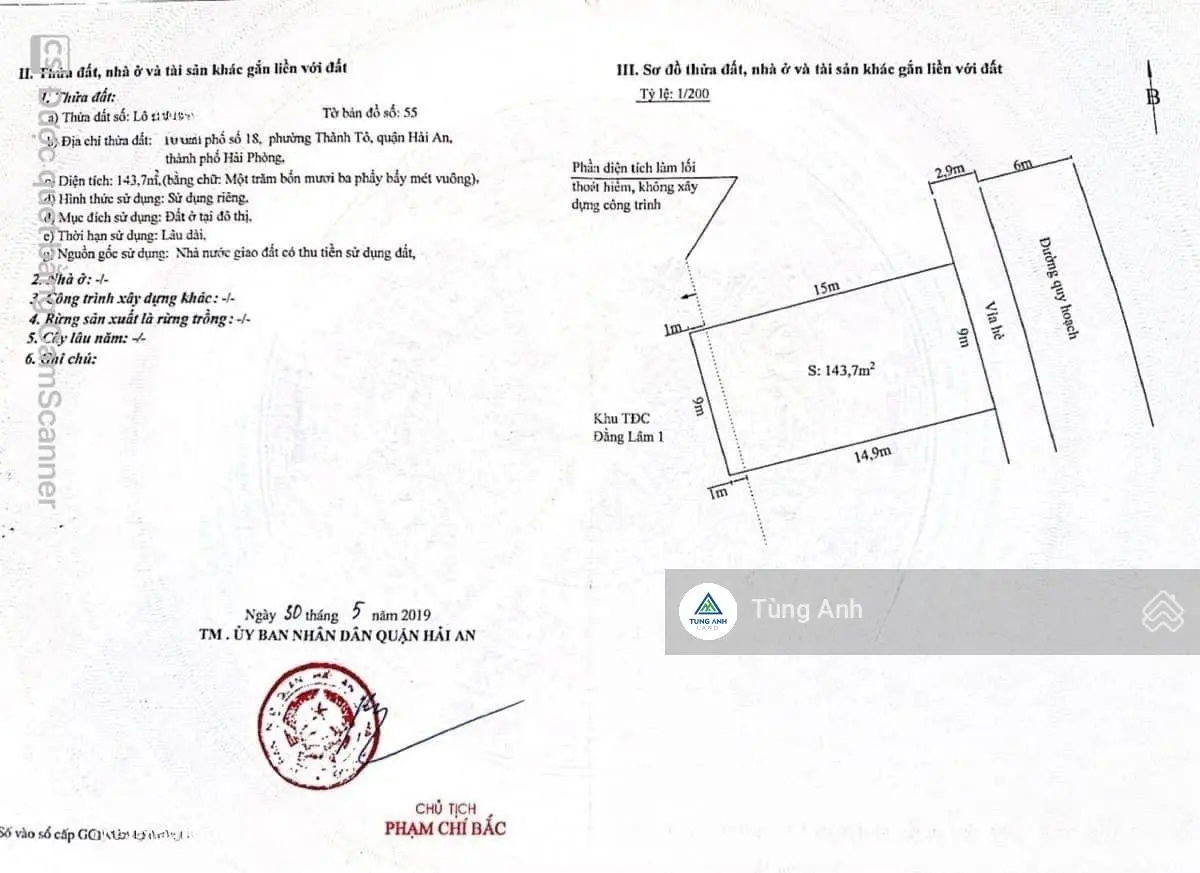 Bán đất villa 143,1m2 phố Ngô Hùng, Thành Tô, Hải An