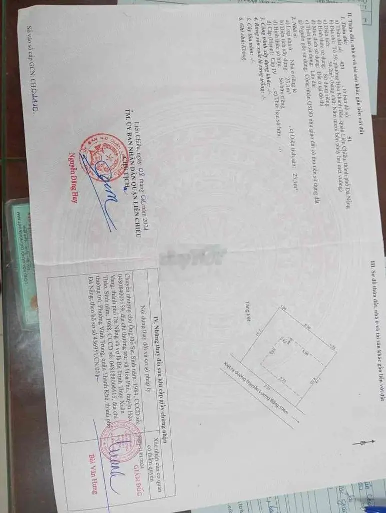 Cần bán nhanh lô đất kiệt 383 Nguyễn Lương Bằng/ Hoà khánh bắc