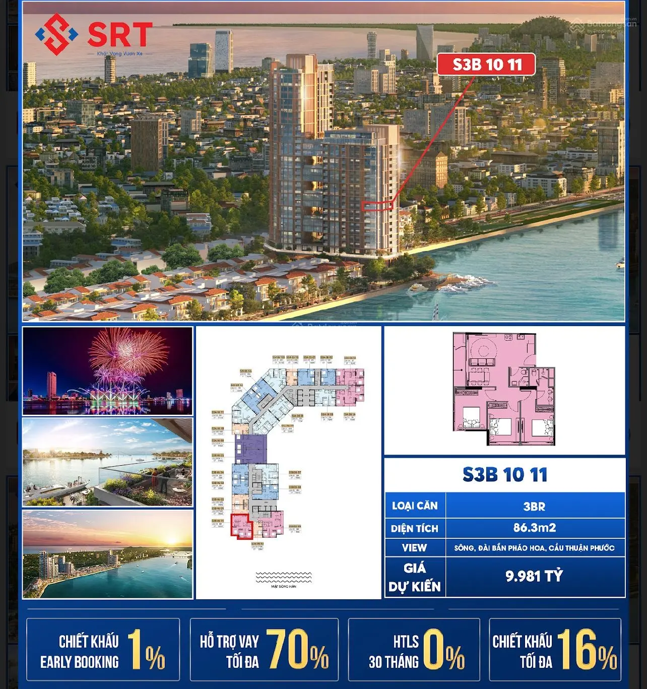 Cẩm Hương- Cần bán căn 3PN mặt Sông Hàn mã căn S3B-10-11/ Còn 1% early booking + 7 chỉ vàng