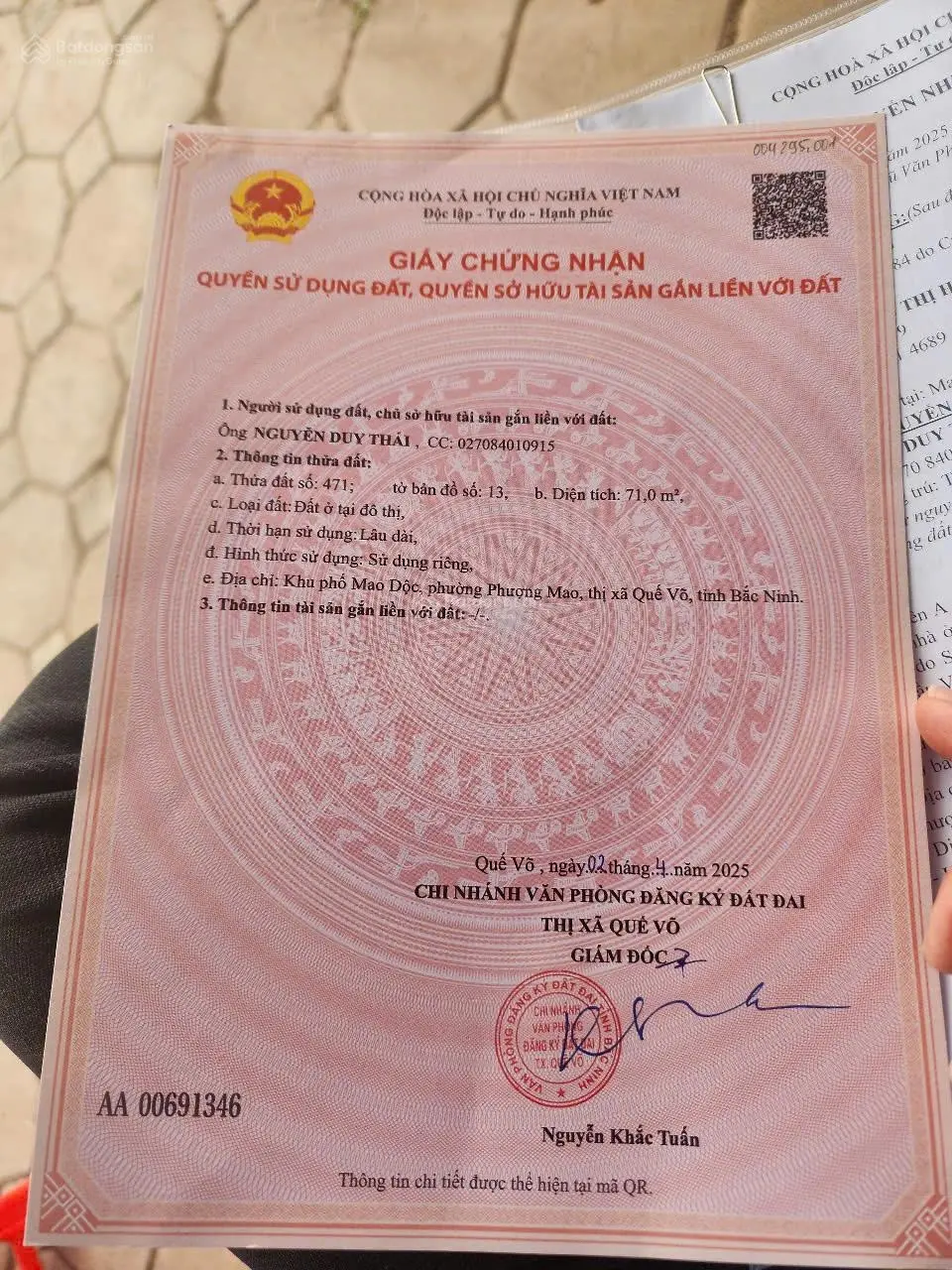 Bán NR gần Đường 24, Phố Mao trung - Phượng Mao, Quế Võ, Bắc Ninh, giá thỏa thuận, 71m2, view đẹp