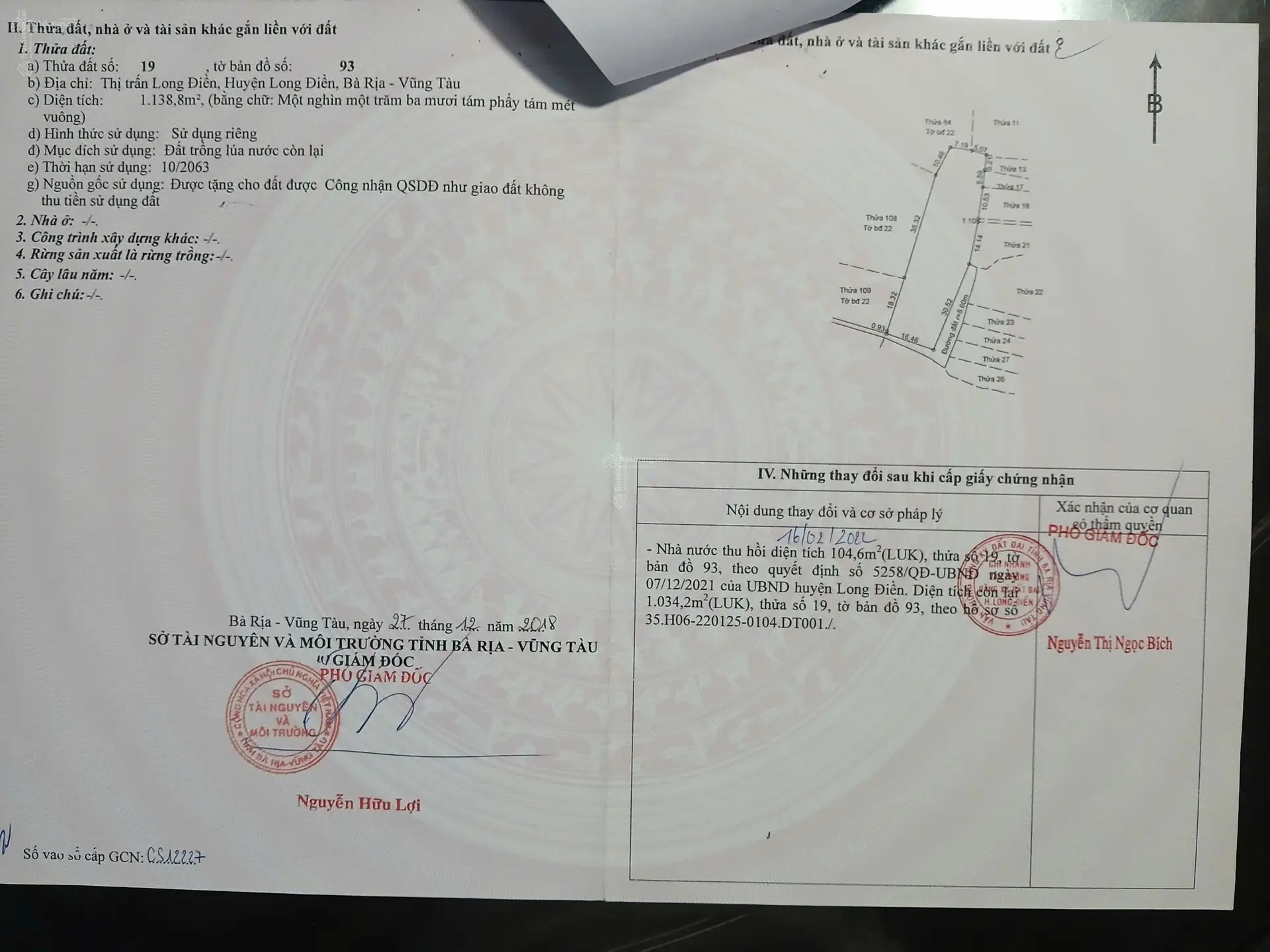 Bán đất mặt tiền đường quy hoạch số 20 - Trung tâm thị trấn Long Điền