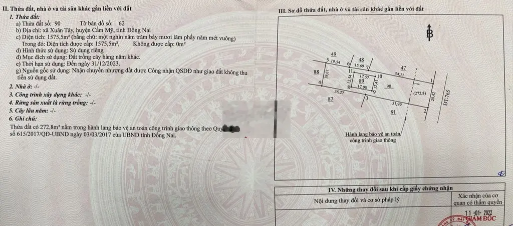 Bán lô đất 1.791m2 có 20m Mặt tiền đường DT765, Cẩm Mỹ, Đồng Nai