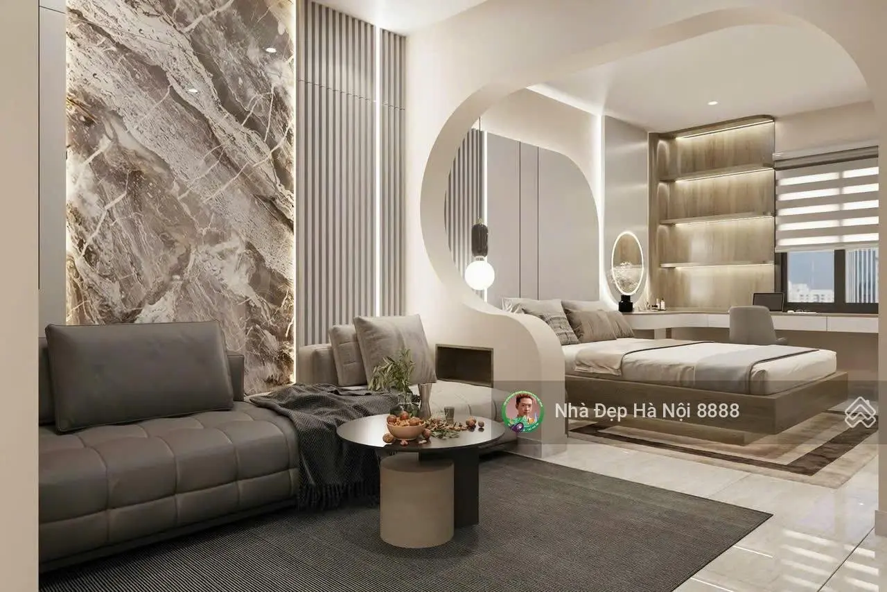 Chỉ cách hồ 20m một căn nhà mới xây kiêu hãnh vươn lên giữa lòng phố 6 tầng, thang máy mặt tiền 4m