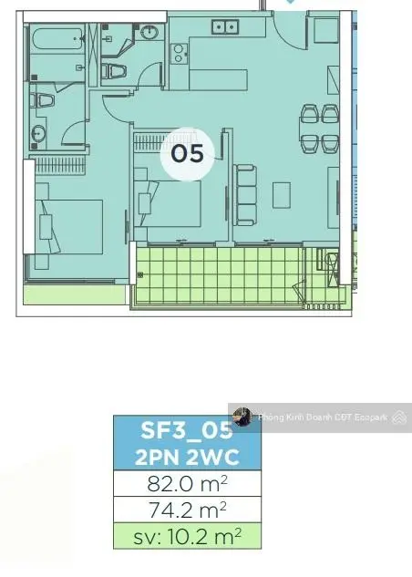 Sky Forest - 2PN view sông Hồng - 74.2m2 - 3,3xx tỷ ban công rộng có bồn hoa - PKD 0981 152 ***