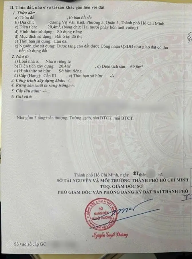 4,85 tỷ 4 tầng đúc BTCT Ngay trung tâm Võ Văn Kiệt P5 Q5 SHR hiện hữu hoàn công đủ gần chợ Hòa Bình