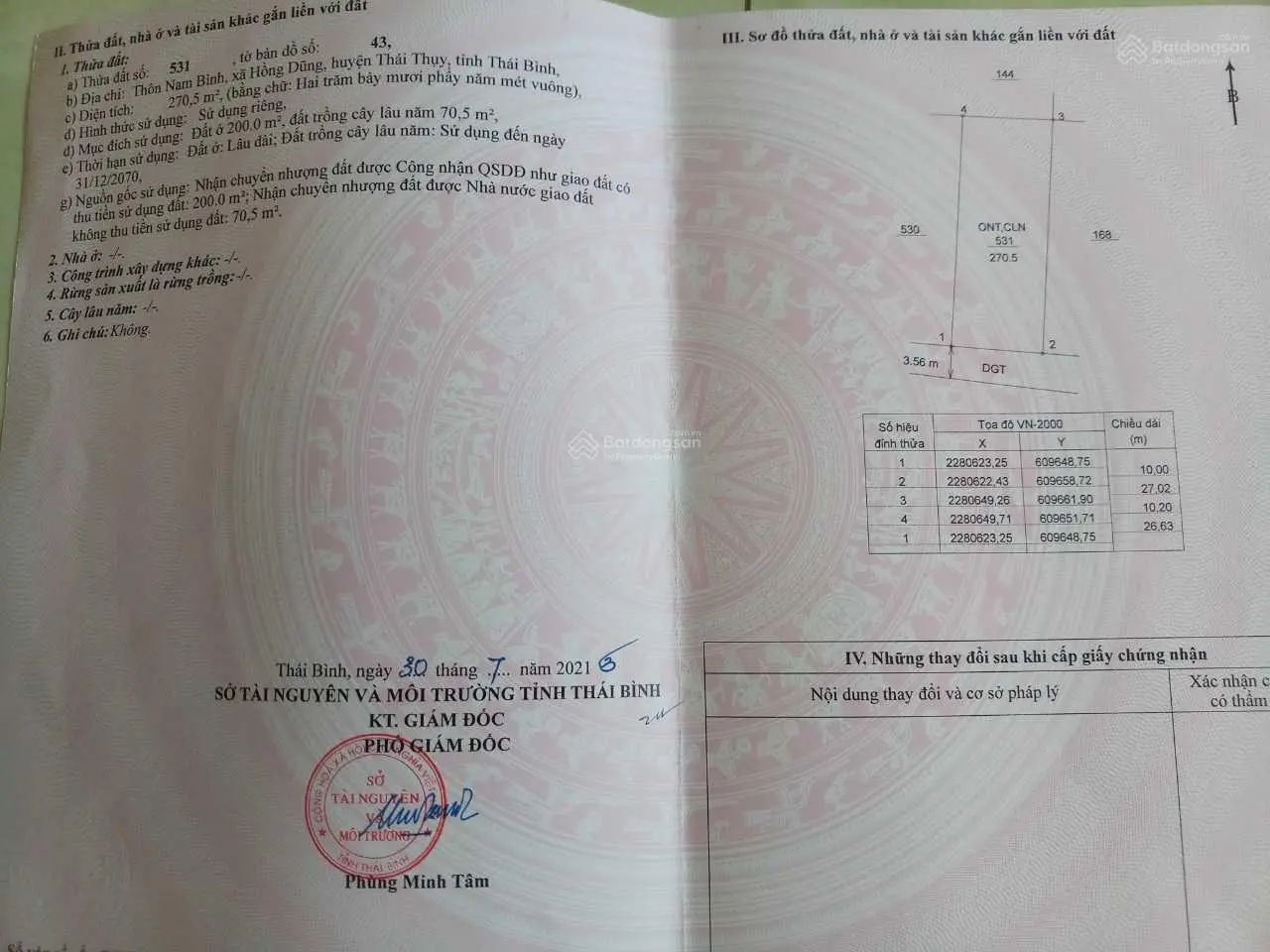 Bán đất chính chủ Thái Thụy, Thái Bình, diện tích 270,5 m2