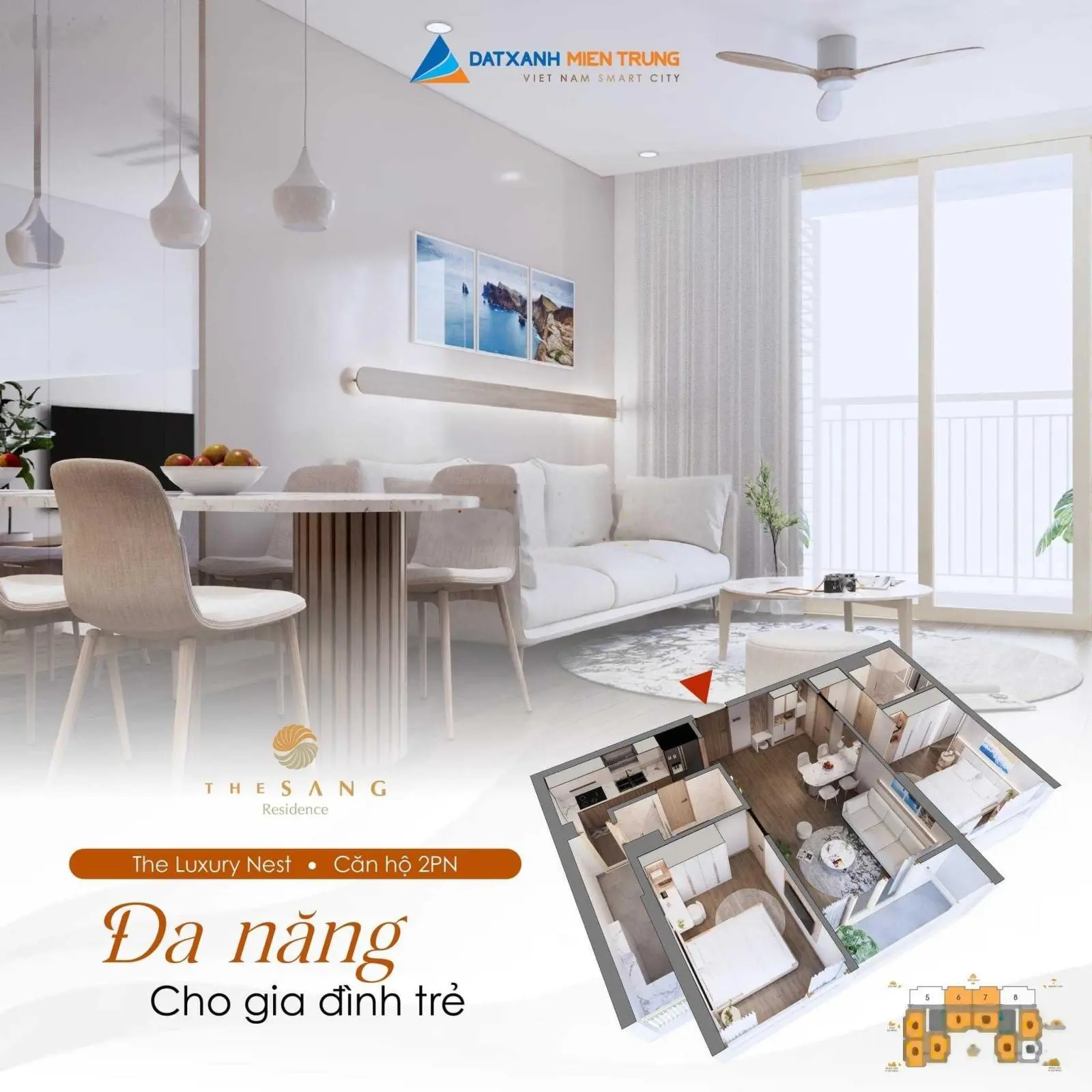 Bán căn 62m2 view biển Mỹ Khê Đà Nẵng giá chỉ 3,4 tỷ rẻ nhất tòa The Sang Residence, sở hữu lâu dài